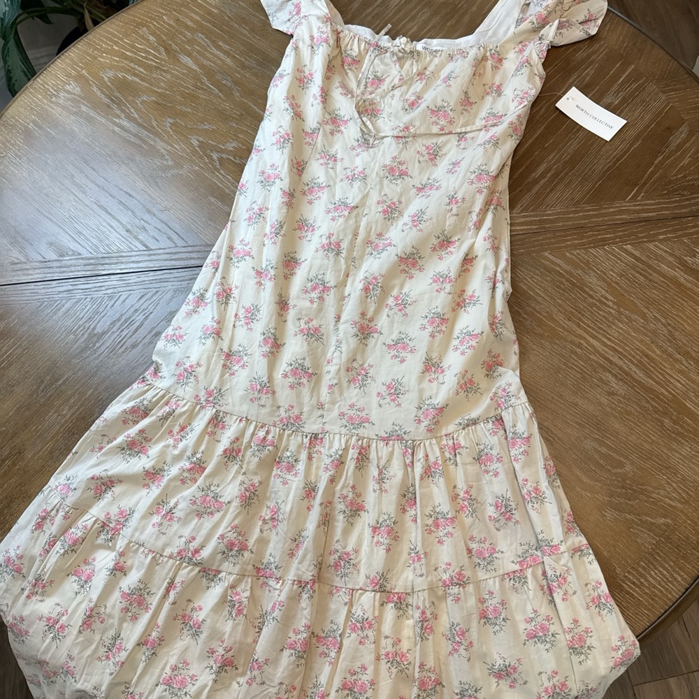Worth Collective Bump friendly Emery Midi dress in pink and beige - Picture 3 of 10